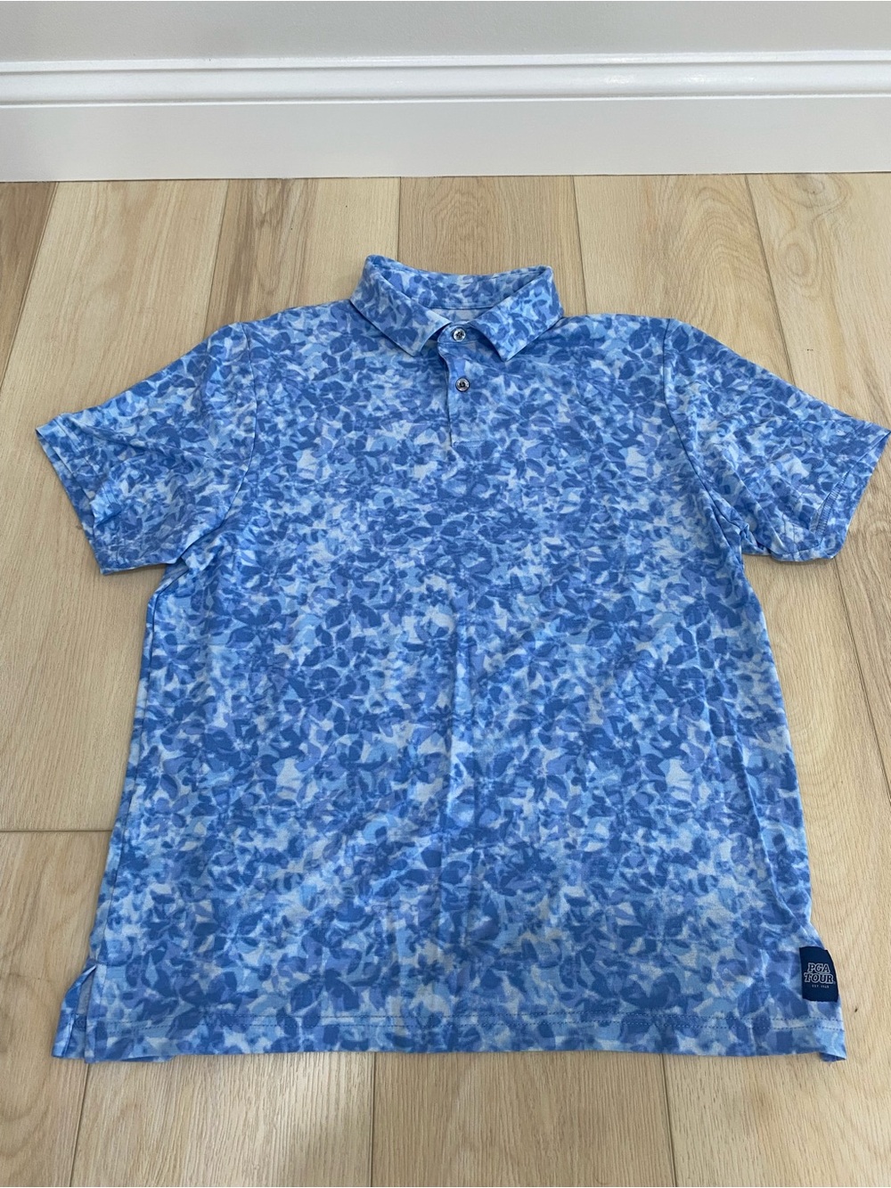 PGA Tour Men's Small Blue Geometric Golf Polo Shirt Performance Activewear